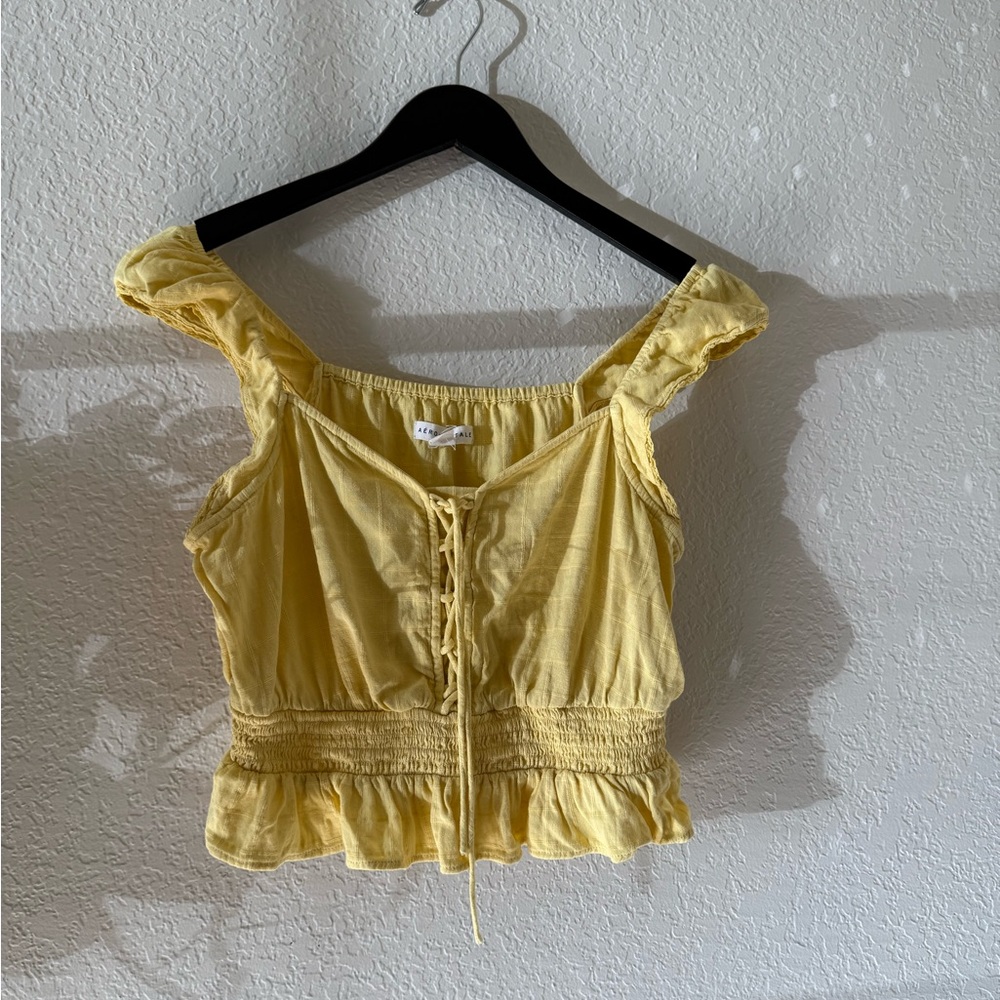 Aeropostale Yellow Lace-Up Crop Top